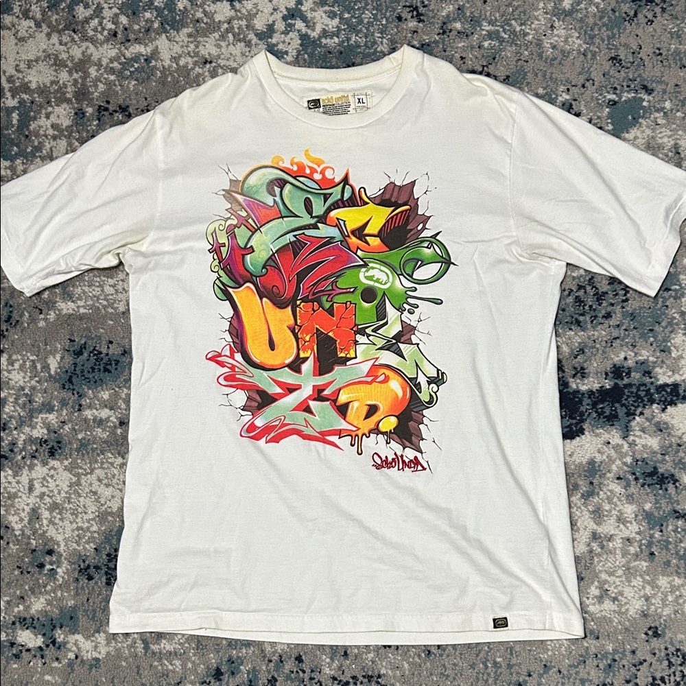 Ecko Unlimited White Tee with Bold Graffiti Art